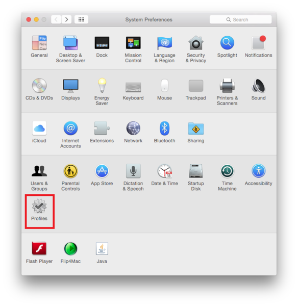 Skjermbilde for System Preferences under Profiles.